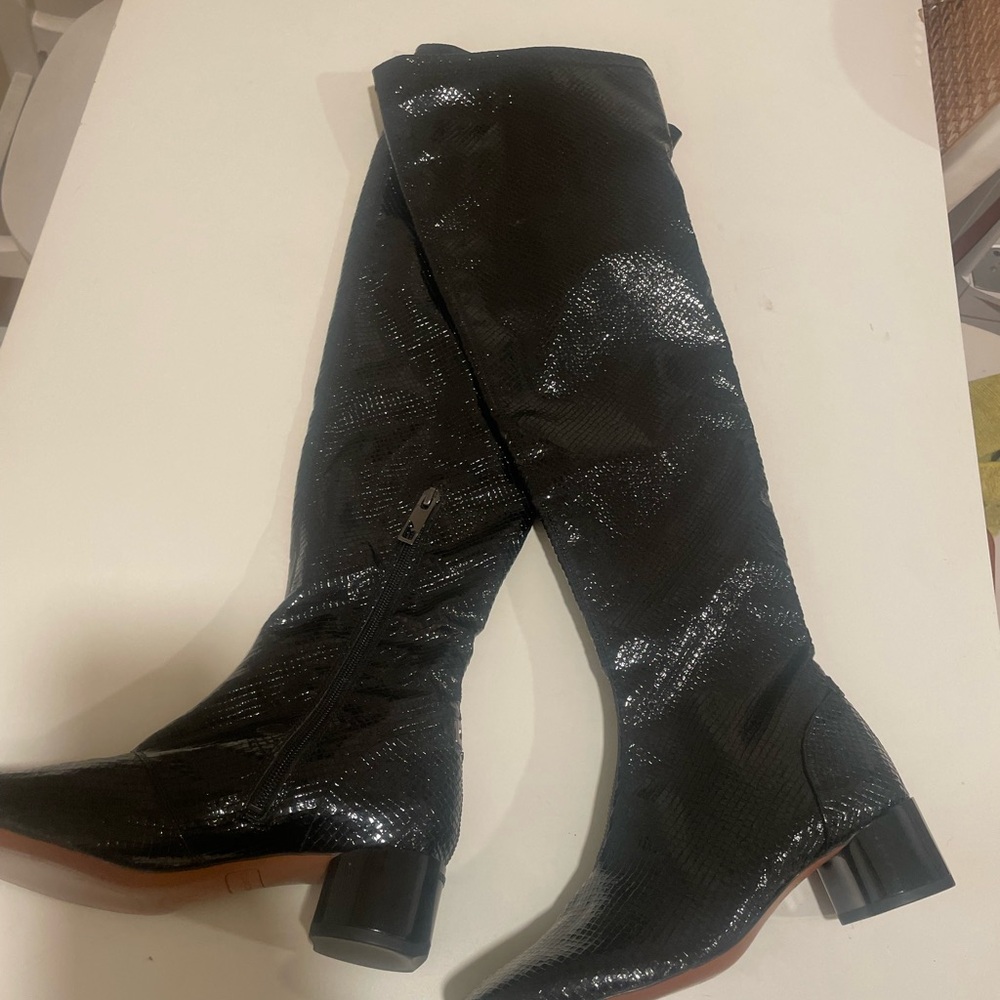 Franco Sarto Over-the-Knee Boots in Black with Burgundy Lining